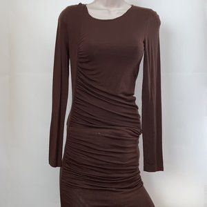 ALICE + OLIVIA Brown Gathered & Draped Long Sleeve Cocktail Dress Size XS/TP